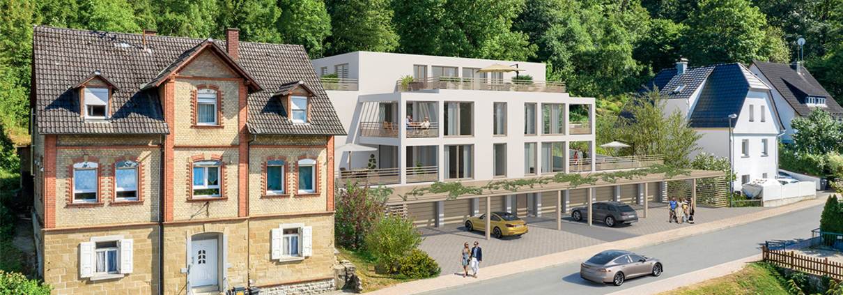 3D Rendering eines modernen Wohnhauses in der Frontalansicht