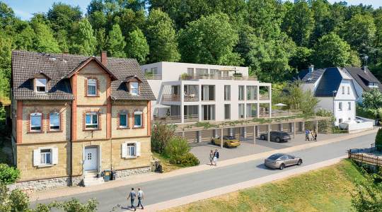 3D Rendering eines modernen Wohnhauses in der Frontalansicht